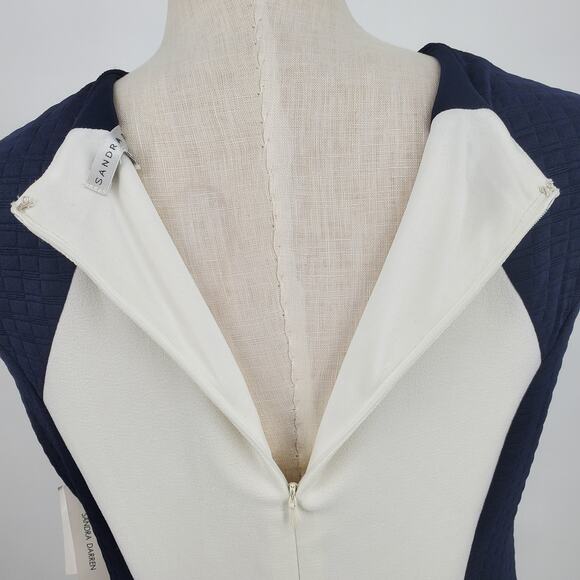 Sandra Darren Navy White Ponte Knit Sheath Dress Pockets Lined Womens 14 New - Picture 4 of 8